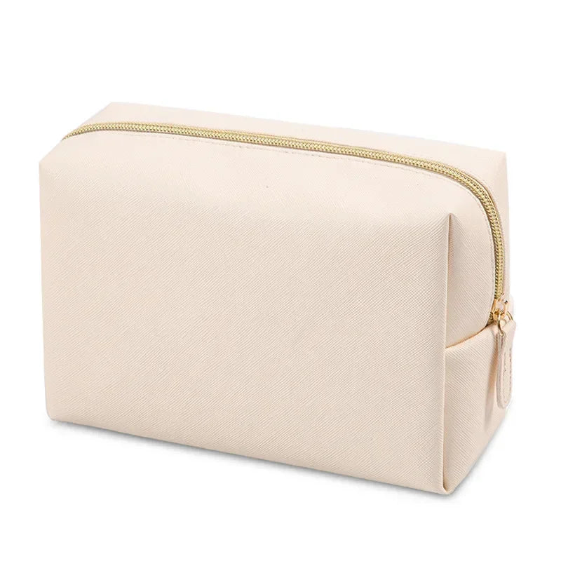 Women Cosmetic Bag Waterproof PU Leather Solid Color Makeup Pouch Travel Portable Wash Toiletry Storage Bag Organizer Purse 2023