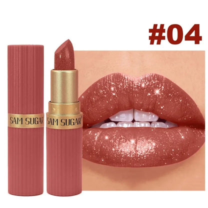 Diamond Glitter Lipstick Moisturizing Lasting Pink Sparkling Waterproof Lip Gloss Metallic Sexy Lipstick Lip Tint Lips Makeup