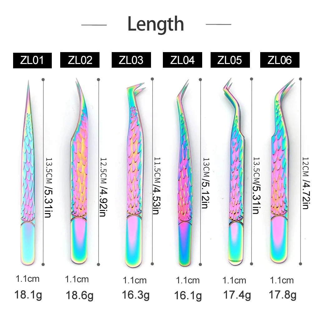 False Eyelash Tweezers Colorful Stainless Steel High Precision Anti-static Eyelash Extension Tweezers Makeup Tools