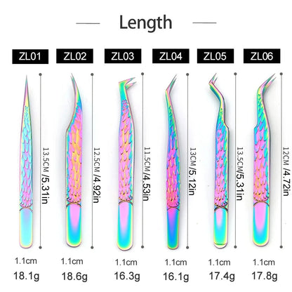 False Eyelash Tweezers Colorful Stainless Steel High Precision Anti-static Eyelash Extension Tweezers Makeup Tools