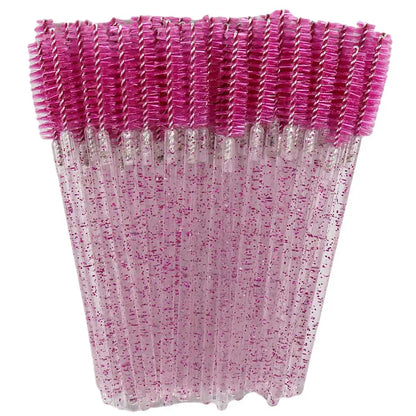 50pcs Disposable Mixed Color Eyelash Brushes Crystal Eye Lash Mascara Wands Glitter Lash Comb Spoolies Micro Makeup Applicators