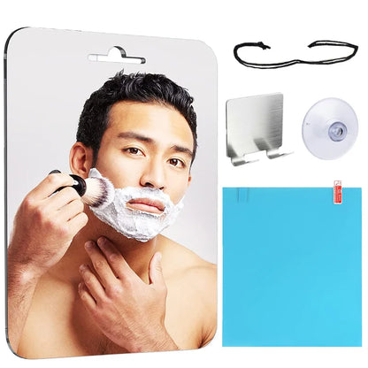 Big Size Acrylic Mirror Set Anti Fog Mirror for Bathroom Shower Shaving Washroom Fogless Fog Free Travel Mirror Non-Slip Stand