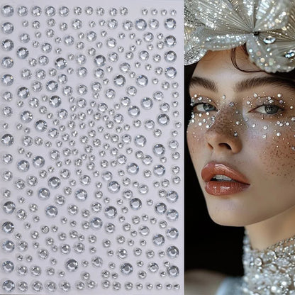 1Pcs 3D Emerald Green Face Jewels Tattoo Stickers Round Rhinestones Temporary Tattoos for Party Makeup DIY Body Diamond Decals &