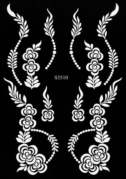 Reusable Henna Stencil for Hand Body Painting Flower Henna Tattoo Template for Women Wedding Festival Body Makeup Tattoo Tools