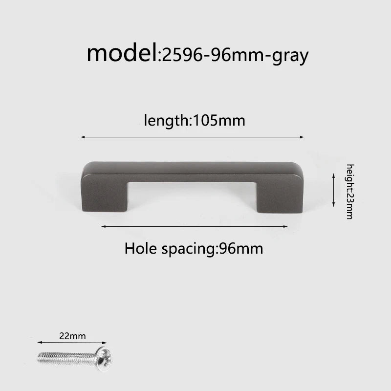 Aluminum alloy cabinet handle, gray wardrobe handle, makeup table handle, 96mm/128mm storage room cabinet handle