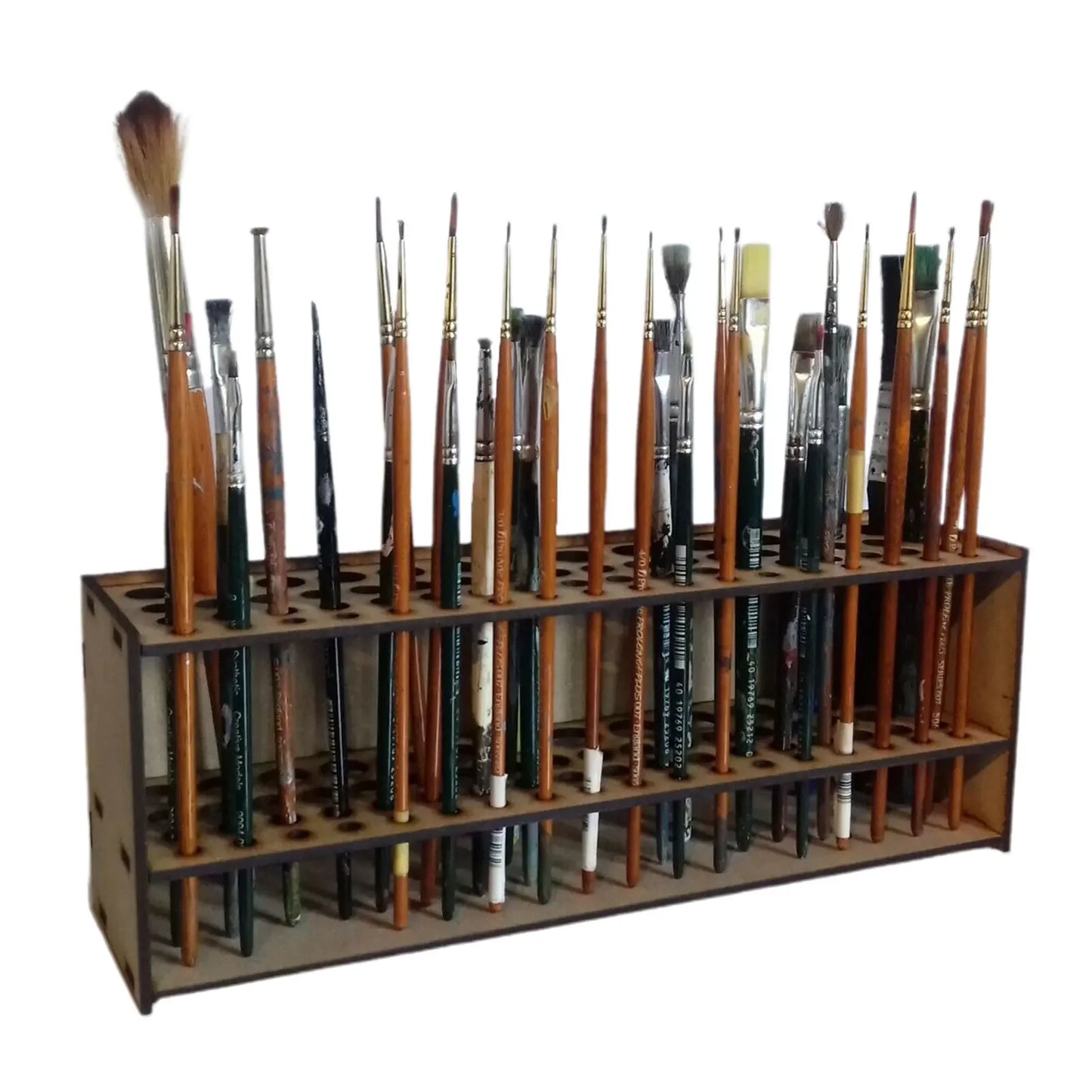 67-Slot Wooden Brush Organizer – Wall/Desk Mount Holder for Paintbrushes, Makeup Tools & Art Supplies, Natural Finish