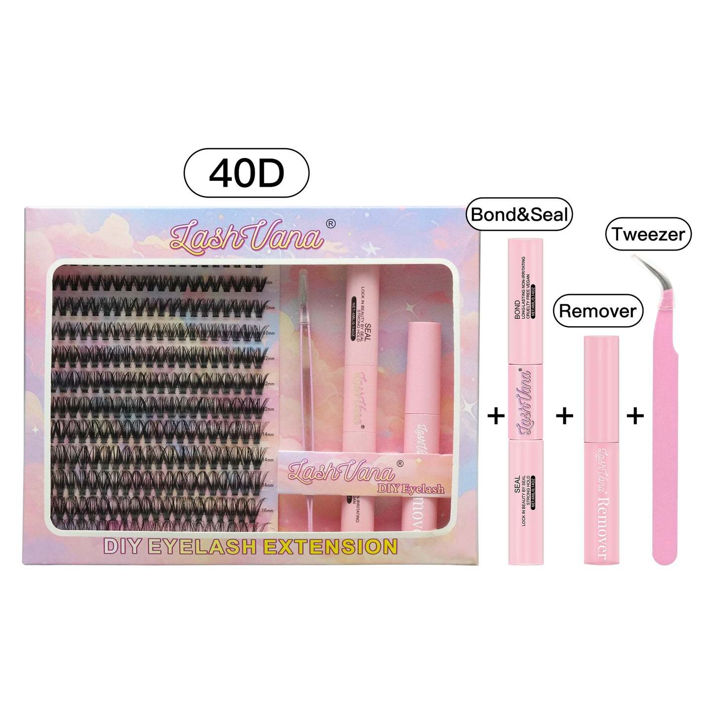 DIY Lashes Extension Kit Eyelashes 40D 8-16mm 240PCS Clusters Lash Bond and Seal Makeup Tools for Gluing  Lashes Gluing Glue
