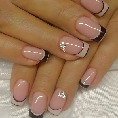 24pcs/set short square fake nails for women cute bride heart white french tips faux ongles y2k press on false nail supplies