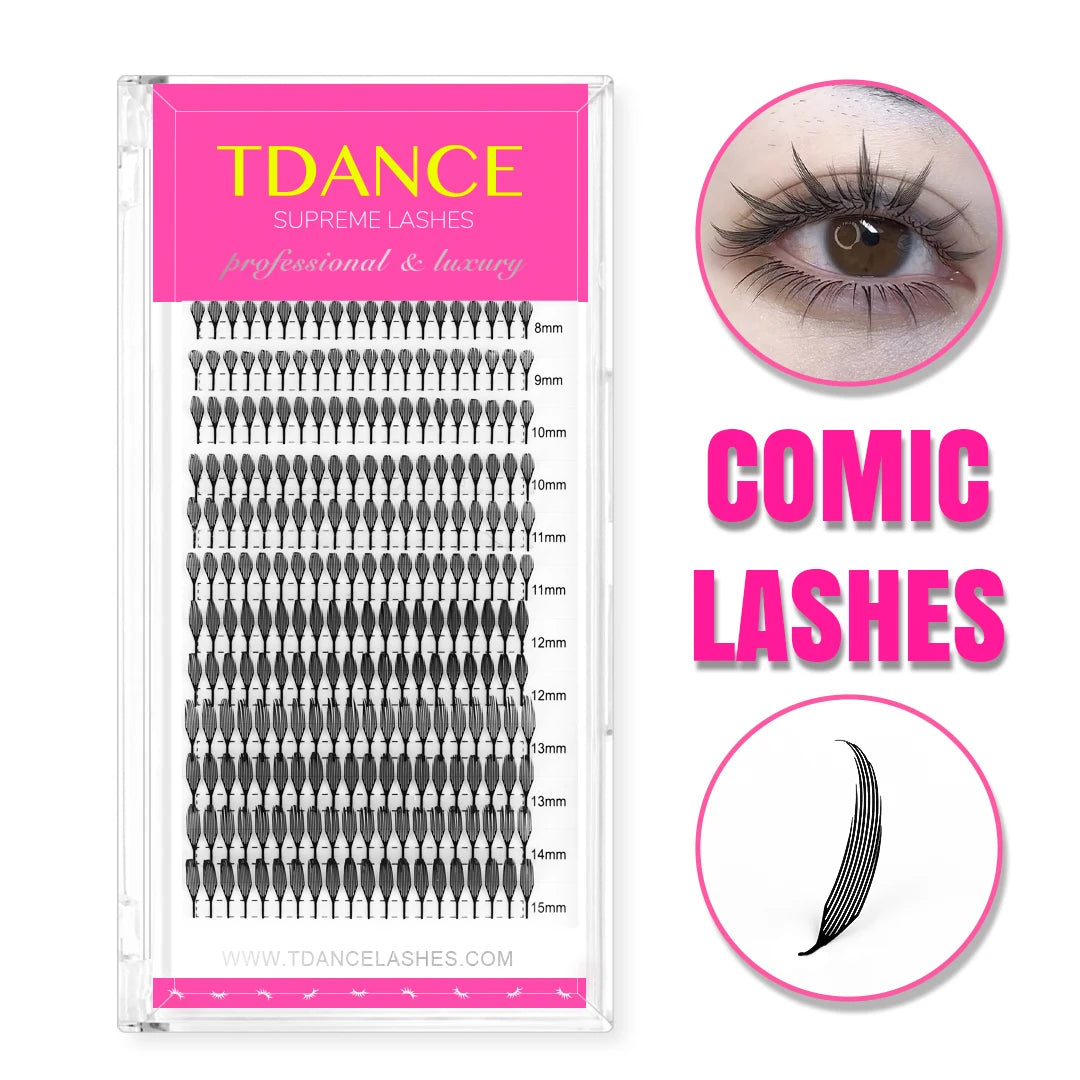 TDANCE Comic Spire Lashes Feather Shape Manga False Lashes Anime Lashes Natural Lightweight Individual Volume Lashes Makeup Tool