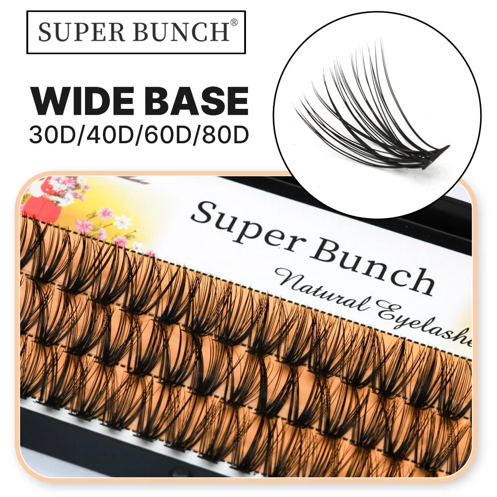 Super Bunch Wide Base 30D/40D/60D/80D Individual Eyelashes Cluster Russia Volume Eyelash Extension False Silk Lashes Makeup Tool