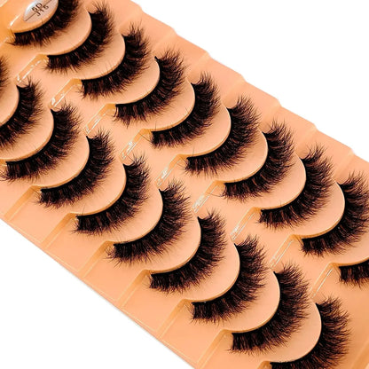 New 7/10 Pairs Faux Mink Eyelashes Handmade False Eyelashes Natural Nude Makeup Simulation Cross Messy Eye 3D Curly Eyelashes