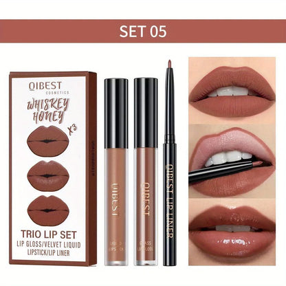 3 in 1 Lipstick and Lipliner Set, Long Lasting Waterproof Lip Stain Liquid Lipgloss Set for Women Halloween Gothic Makeup