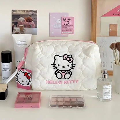Kitty Large Capacity Makeup Bag Waterproof Travel Toiletry Organizer Cute Cartoon Cosmetic Case with Double Zipper for Girls