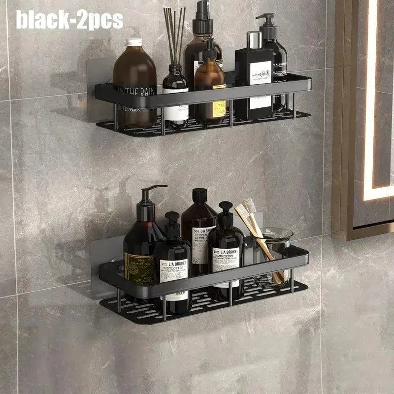 1/2/3pcs Aluminum Alloy No Drill Wall Bathroom Shelf Shampoo Rack Makeup Storage Organizer Shower Shelf Bathroom Accessories