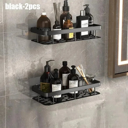 1/2/3pcs Aluminum Alloy No Drill Wall Bathroom Shelf Shampoo Rack Makeup Storage Organizer Shower Shelf Bathroom Accessories