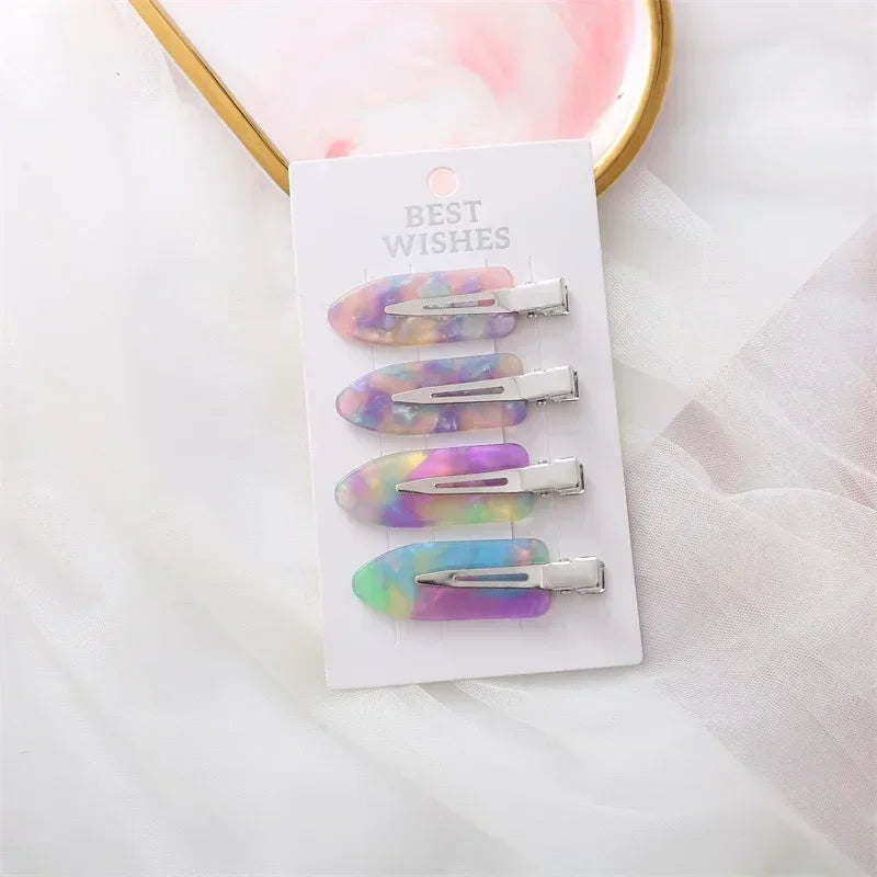 4Pcs Girls Leopard Seamless Hair Clip Set Women Acetate Sheet No Bend Bangs Clip Duckbill Clip Hairpins Makeup Hair Styling Tool