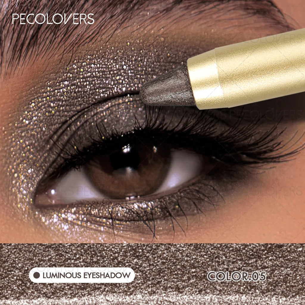 1 Pc Shimmer Eyeshadow Stick, Dual-ended Eyeshadow Pen, with Brush, Eye-catching Eye Makeup High Color Rendering, Concert Makeup