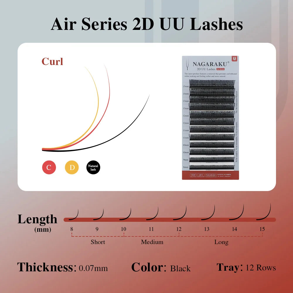 NAGARAKU 10 cases U Shape YY 2D UU Soft Light Natural Eyelash Extensions Parallel Makeup Supplies