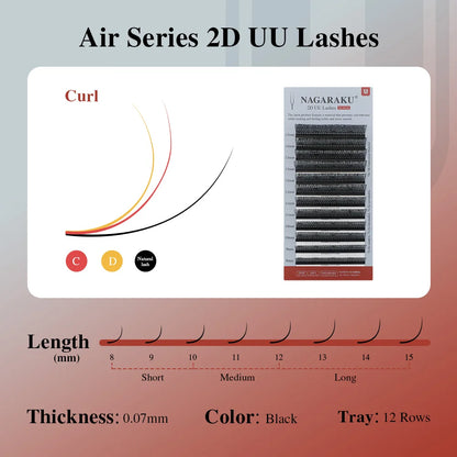 NAGARAKU 10 cases U Shape YY 2D UU Soft Light Natural Eyelash Extensions Parallel Makeup Supplies
