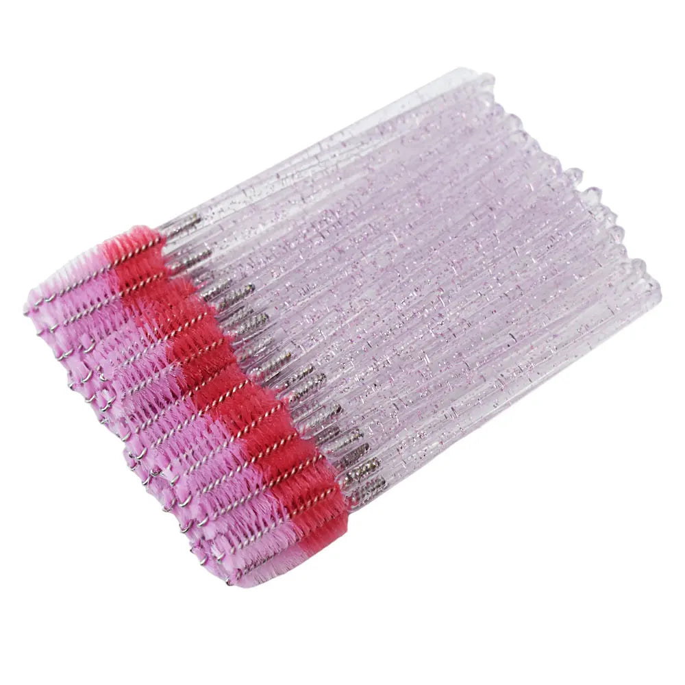 50pcs Disposable Mixed Color Eyelash Brushes Crystal Eye Lash Mascara Wands Glitter Lash Comb Spoolies Micro Makeup Applicators