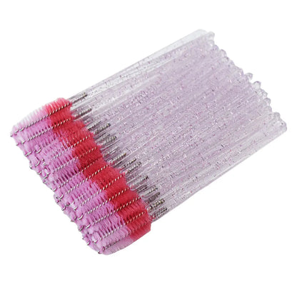 50pcs Disposable Mixed Color Eyelash Brushes Crystal Eye Lash Mascara Wands Glitter Lash Comb Spoolies Micro Makeup Applicators