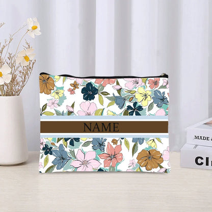 Luxury Custom Name Cosmetic Bag Floral Personalized Makeup Pouch Travel Lipstick Organizer Trendy Make Up Clutch Canvas Purse