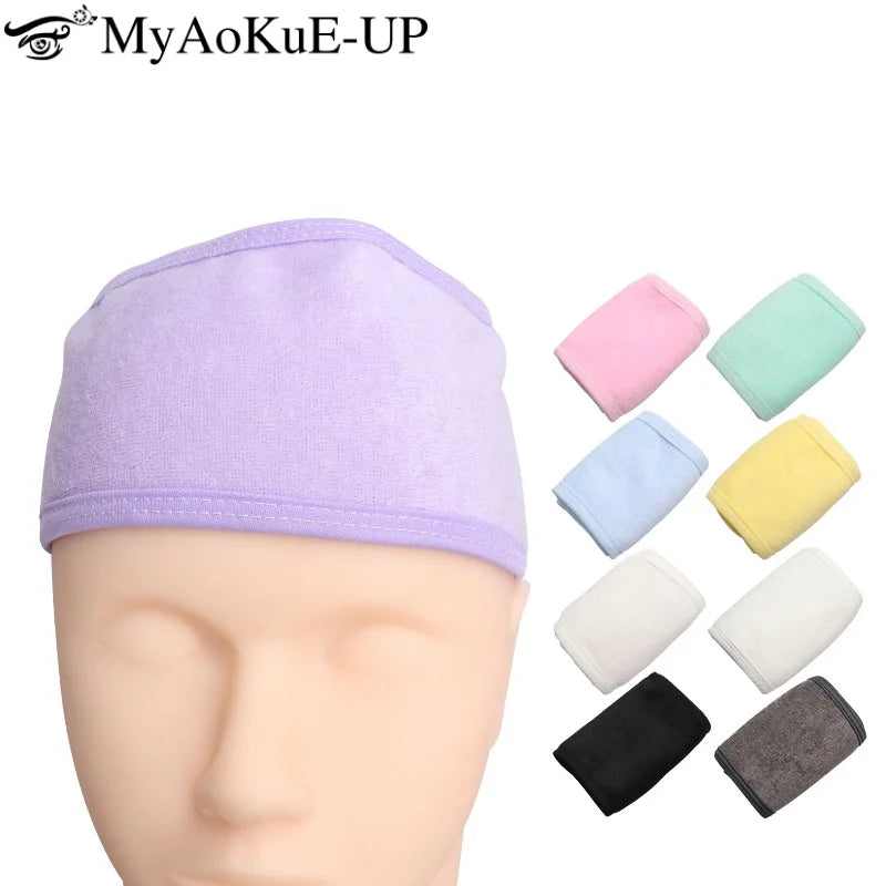 1 Pcs Makeup Hairband Eyelashes Extension Spa Facial Headband Makeup Towel with MagicTape Wrap Head Terry Cloth Headband Stretch
