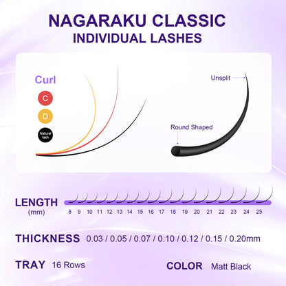 NAGARAKU 16Rows Faux Cils Lashes Individual Eyelash Extension Matte Professional Soft and Natural Makeup Premium Eyelashes