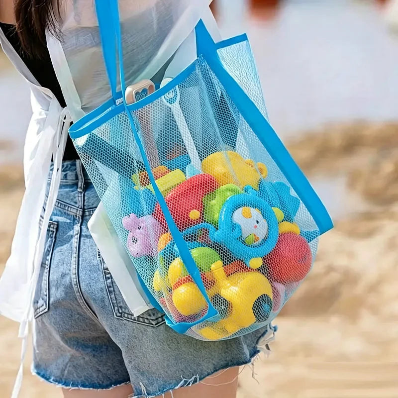 Handheld Large Capacity Portable Breathable Foldable Mesh Storage Bag Sand Away Beach Bag For Toys Outdoor Swimming
