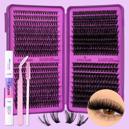 Lash Clusters Kit DIY Lash Extension Kit Large Capacity D Curl with Lash Bond And Seal And Eyelash Tweezers Makeup