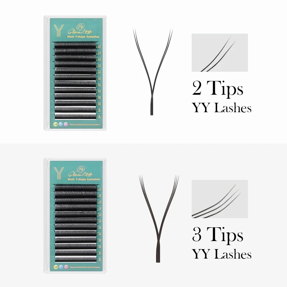 GLAMLASH Y YY W Shape Mesh Fake Natural Eyelash Extension C/D/L/LU Makeup Lashes Hand-woven Y False Premade Volume Lash