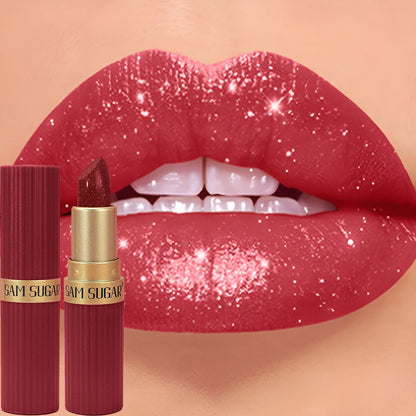 Diamond Glitter Lip Stick Waterproof Lasting Pearlescent Metallic Lip Balm Brown Lipgloss Women Lips Gloss Makeup Cosmetics