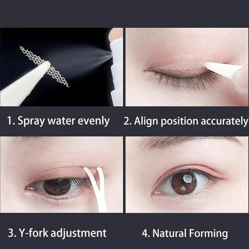 480Pcs Stealth Double Fold Eyelid Tape Fiber Sticker Lace Nature Clear Beige Stripe Self-adhesive Natural Eye Makeup with Tool