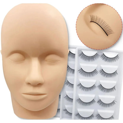 Eyelash Extension Training Head & Lashes Pack Makeup Practice Model Fake Mannequin Head Practicing Lashes Extensions Supplies