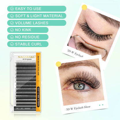 NAGARAKU 3D 4D 5D 6D W Shape  Premade Volume Fan WW Eyelash Extensions Soft Mesh Technological Lashes Makeup False Eyelashes