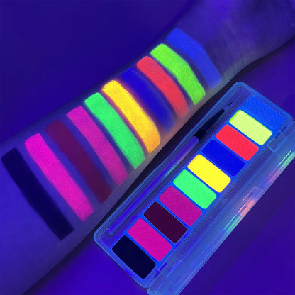UV Luminated Black Light Body Paint Set with Brush,10 Colors Water-Soluble Paste Fluorescent Neon Oil Face Body Art Paint Makeup