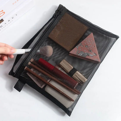 Portable Large Capacity Mesh Cosmetic Bag Square Bag Pencil Cases Makeup Bag Transparent Wash Pouch Cosmetic Cases Outdoor