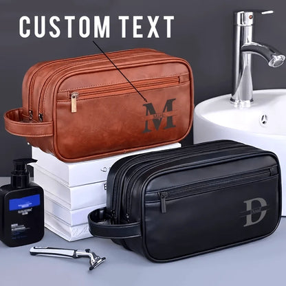 2025 Portable Double-layer Toiletry Bag for Men and Women Sports Business Travel PU Leather Casual Handbag Waterproof Makeup Bag