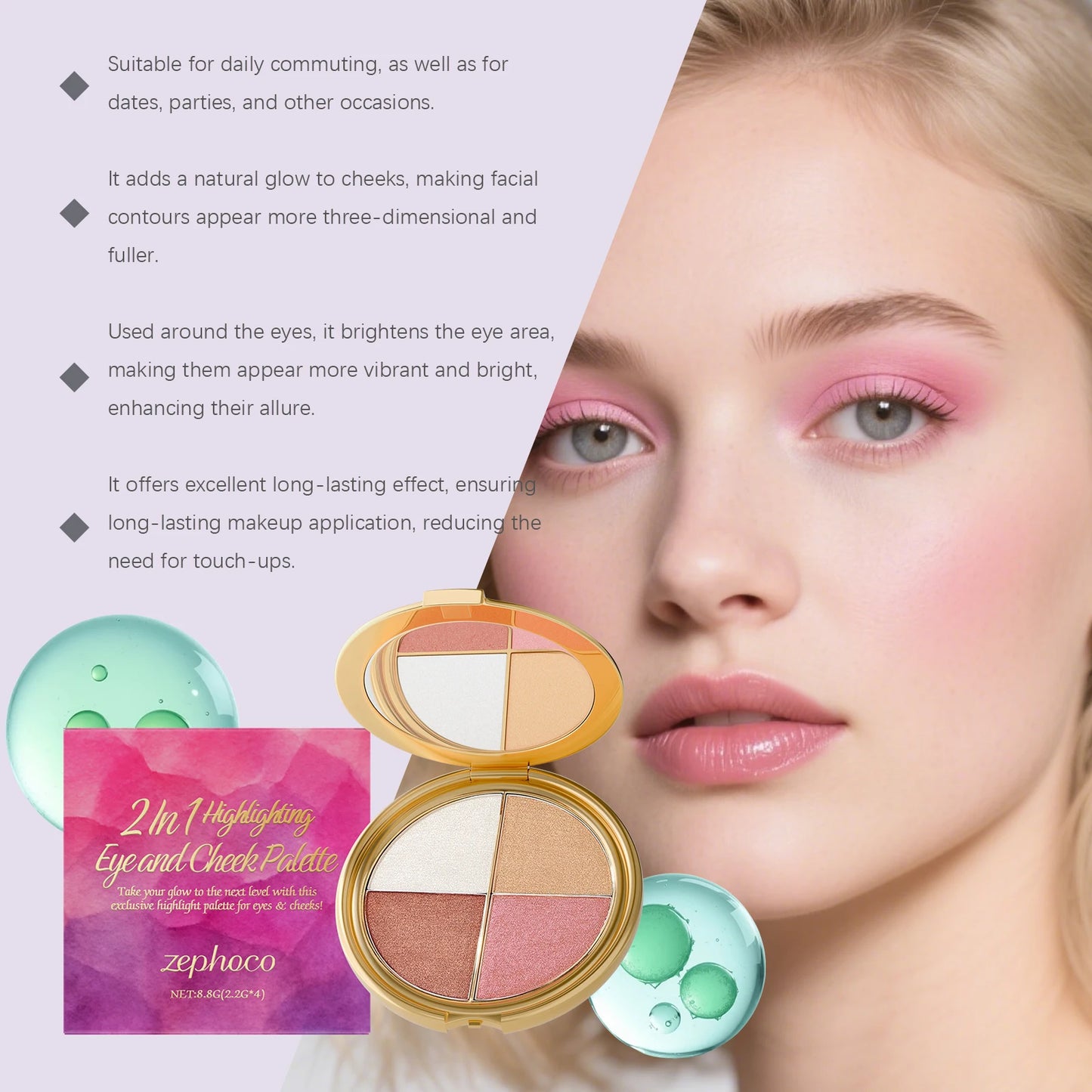 4-in-1 Blush Highlighter Palette Eye Shadow Contouring Cream Face Cheek Brightening Blush Powder Multifunction Makeup Palette