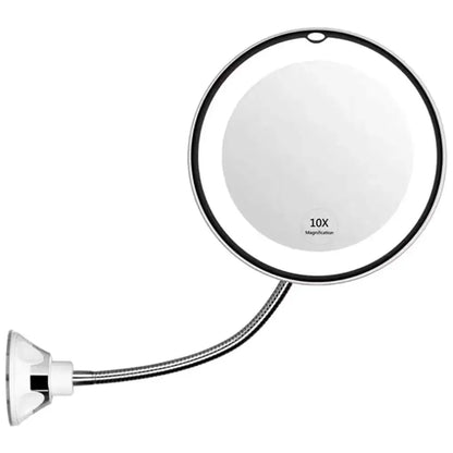 10X Magnifying LED Makeup Mirror with Gooseneck, Suction Cup, 360° Swivel