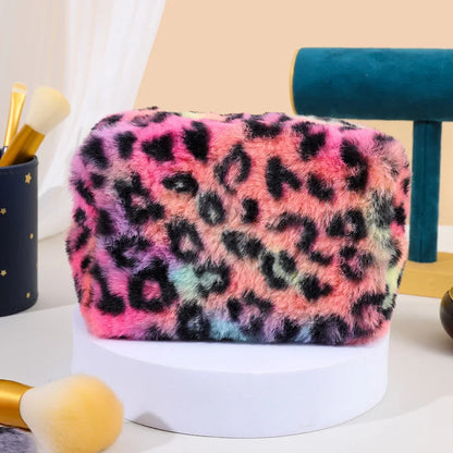 Leopard Fur Makeup Bags for Women Soft Travel Cosmetic Bag Organizer Case Lady Girls Make Up Case Necessaries Handbags Case