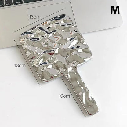 Electroplating Handle Makeup Mirror - Portable Square Hand Makeup Mirror, Handheld Beauty Mirror