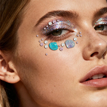 1pc 3D Aurora Seashell Temporary Tattoo Sticker Dreamy Mermaid Makeup Stick-on Pearls Facial Eyeshadow Gems Decal Face Jewels
