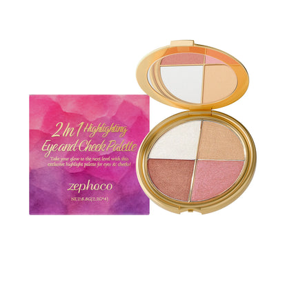 4-in-1 Blush Highlighter Palette Eye Shadow Contouring Cream Face Cheek Brightening Blush Powder Multifunction Makeup Palette