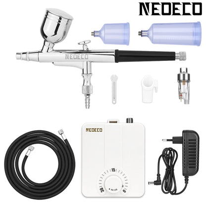 Dual-Action Airbrush Kit with 30PSI High-Pressure Auto Stop Stepless Control Compressor Kit for Painting Model Makeup Nail