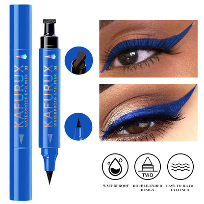 3-color Dual-ended stamp pen,eyeliner smooth quick-drying ,2 in 1 smudge-proof black purple blue eye makeup for women gifts