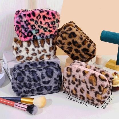 Leopard Fur Makeup Bags for Women Soft Travel Cosmetic Bag Organizer Case Lady Girls Make Up Case Necessaries Handbags Case