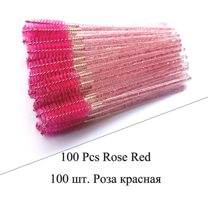 100Pcs Crystal Eyelash Brush Disposable Mascara Wands Eyelash Extension Microbrush Eyebrow Applicator Makeup Brush
