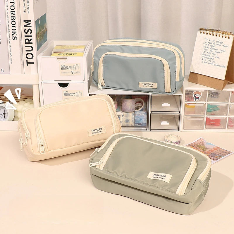 Large Capacity Minimalist Storage Bag Student Pencil Case Makeup Bag Storing Stationery Makeup Tools Digital Accessories