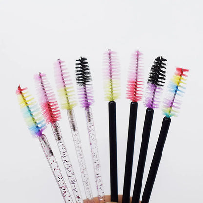 50pcs Disposable Mixed Color Eyelash Brushes Crystal Eye Lash Mascara Wands Glitter Lash Comb Spoolies Micro Makeup Applicators